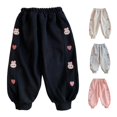 thumbnail image 1 of ZXLBBD Girl's Elastic Waist Knit Cartoon Embroider Lightweight Joggers Sweatpants for Little Kids Fall Comfort Versatile Causal Daily Wear,Black,Size 2 Y-3 Y, 1 of 5
