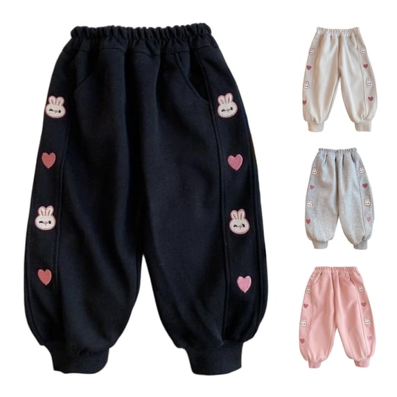 ZXLBBD Girl's Elastic Waist Knit Cartoon Embroider Lightweight Joggers Sweatpants for Little Kids Fall Comfort Versatile Causal Daily Wear,Black,Size 2 Y-3 Y