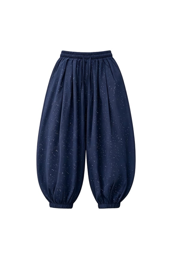 Girl's Elastic Waist Solid Color Thin Lightweight Balloon Pants for Kids Breathable Blend Trousers Versatile Causal Daily Wear,Navy,Size 3 Y-4 Y
