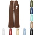 thumbnail image 1 of ZXLBBD Girl's Elastic Waist Straight Leg Summer Beach Pants with Drawstring for Kids Kids Comfort Soft Bottoms Versatile Causal Daily Wear,Coffee,Size 6 Y-7 Y, 1 of 4