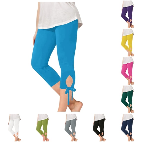 ZXLBBD Girl's Kids Elastic Waisted Stretchy Capri Leggings Summer Comfort Solid Color Yoga Beach Workout Pants Durable Casual Outdoor,Sky Blue,Size 11 Y-12 Y