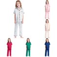 thumbnail image 1 of ZXLBBD Girls' 2 Piece Satin Pajamas Set Silk Pj's Short Sleeve Button Down Sleepwear Long Pants Button Down Kids Nightwear Clothes Sets,Silver,Size 8 Y-9 Y, 1 of 7