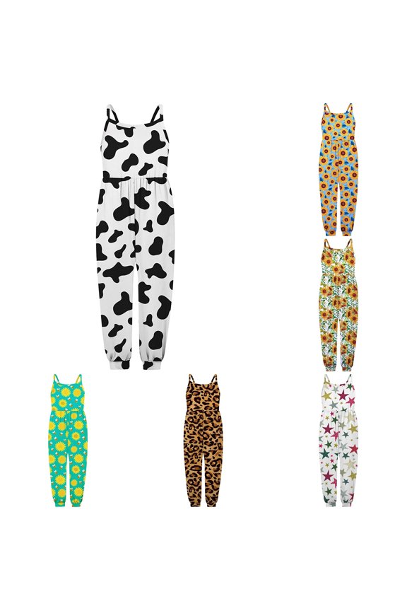Girls' Adorable Floral Print Sleeveless Romper Jumpsuit for Toddler Girls Playful Summer Outfit Comfortable Loose Fit Casual Outdoor,Black,Size 3 Y-4 Y