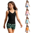 thumbnail image 1 of ZXLBBD Girls Bathing Suit 2 Piece Toddler Swimsuit Girl Kids Ruched Slim Fit Tankini Top and Shorts Lightweight Vacation Outfit Casual Outdoor Beach,Black,13 Y-14 Y, 1 of 5