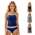 thumbnail image 1 of ZXLBBD Girls Bathing Suit Summer Ruffle Spaghetti Straps Stretch Fit Cropped Tankini Top with High Waist Bottoms for Youth Casual Outdoor Beach,Dark Blue,9 Y-10 Y, 1 of 6