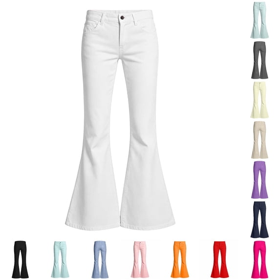 ZXLBBD Girls' Button Closure Flare Leg Solid Color Yoga Pants for Teen Kids Loose Fit Sports Streetwear Durable Causal Daily Wear,White,Size 9 Y-10 Y