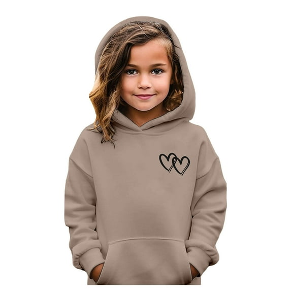 ZXLBBD Girls Cute Hooded Sweatshirt with Double Heart Print Front Pocket Soft Pullover for Wear Versatile Trendy Casual Dailywear