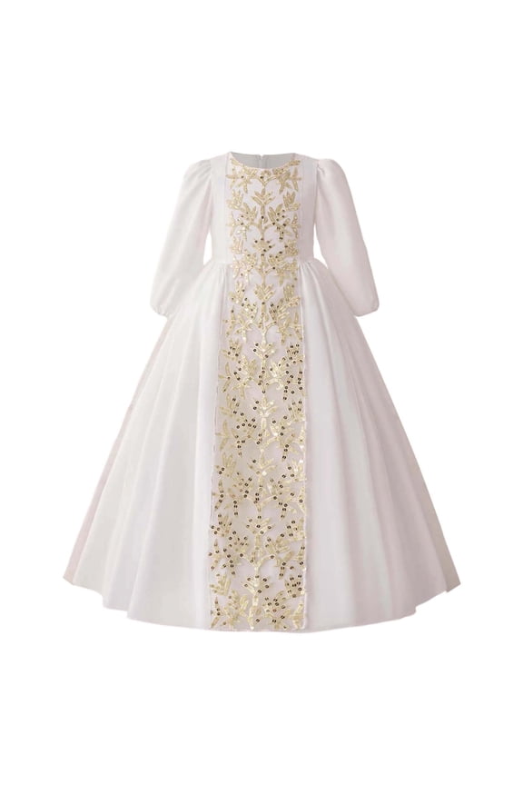 Girls Dresses Embroidered Long Sleeve Crew Neck High Waist Comfort Cozy Robe Traditional Abaya for Stylish Wedding Prom Dress