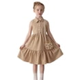 thumbnail image 1 of ZXLBBD Girls Dresses Sleeveless Lace Lapel Collar Button Solid Color Flowy for Toddler and Kids Outfit Elegant Holiday Party Dress, 1 of 6