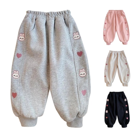 ZXLBBD Girls Elastic Waist Knit Cartoon Embroider Lightweight Joggers Sweatpants for Little Kids Fall Comfort Durable Casual Outdoor,Grey,Size 5 Y-6 Y