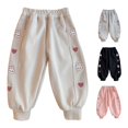 thumbnail image 1 of ZXLBBD Girls' Elastic Waist Knit Cartoon Embroider Lightweight Joggers Sweatpants for Little Kids Fall Comfort Durable Causal Daily Wear,White,Size 5 Y-6 Y, 1 of 4