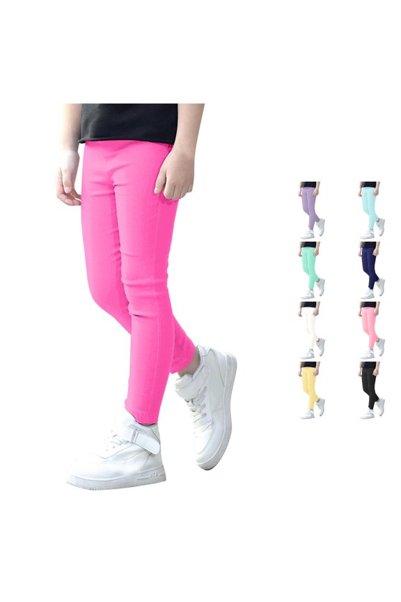 Girls' Elastic Waisted Kids Stretch Slim Fit Pencil Pants Solid Color Thin Breathable Trouser Bottoms Versatile Casual Outdoor,Hot Pink,Size 3 Y-4 Y