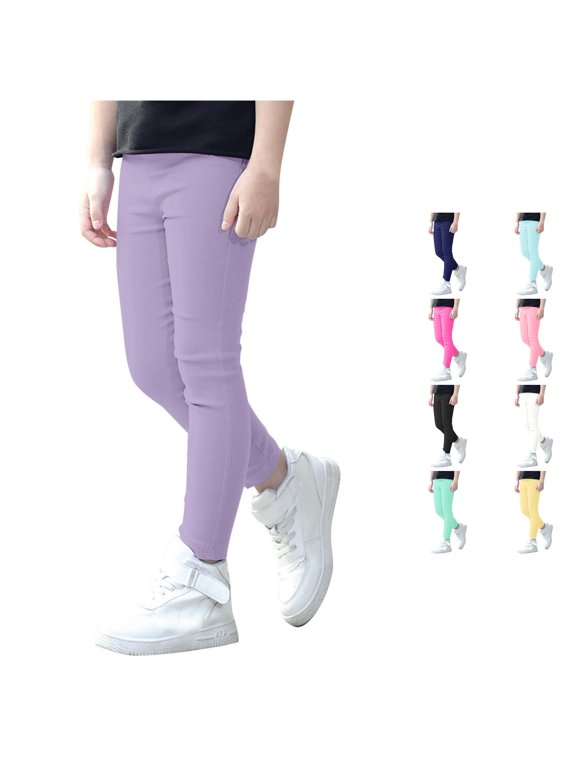 Girls Elastic Waisted Kids Stretch Slim Fit Pencil Pants Solid Color Thin Breathable Trouser Bottoms Versatile Casual Outdoor,Purple,Size 3 Y-4 Y