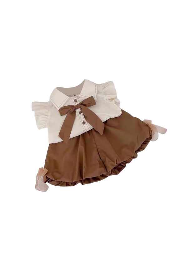 Girls Fall 2 Piece Outfit Ruffle Cap Sleeve Collar Shirt with Bow Elastic Ruffle Bloomers Toddler Daily Play Outfit Clothes Sets,Khaki,Size 3 Y-4 Y