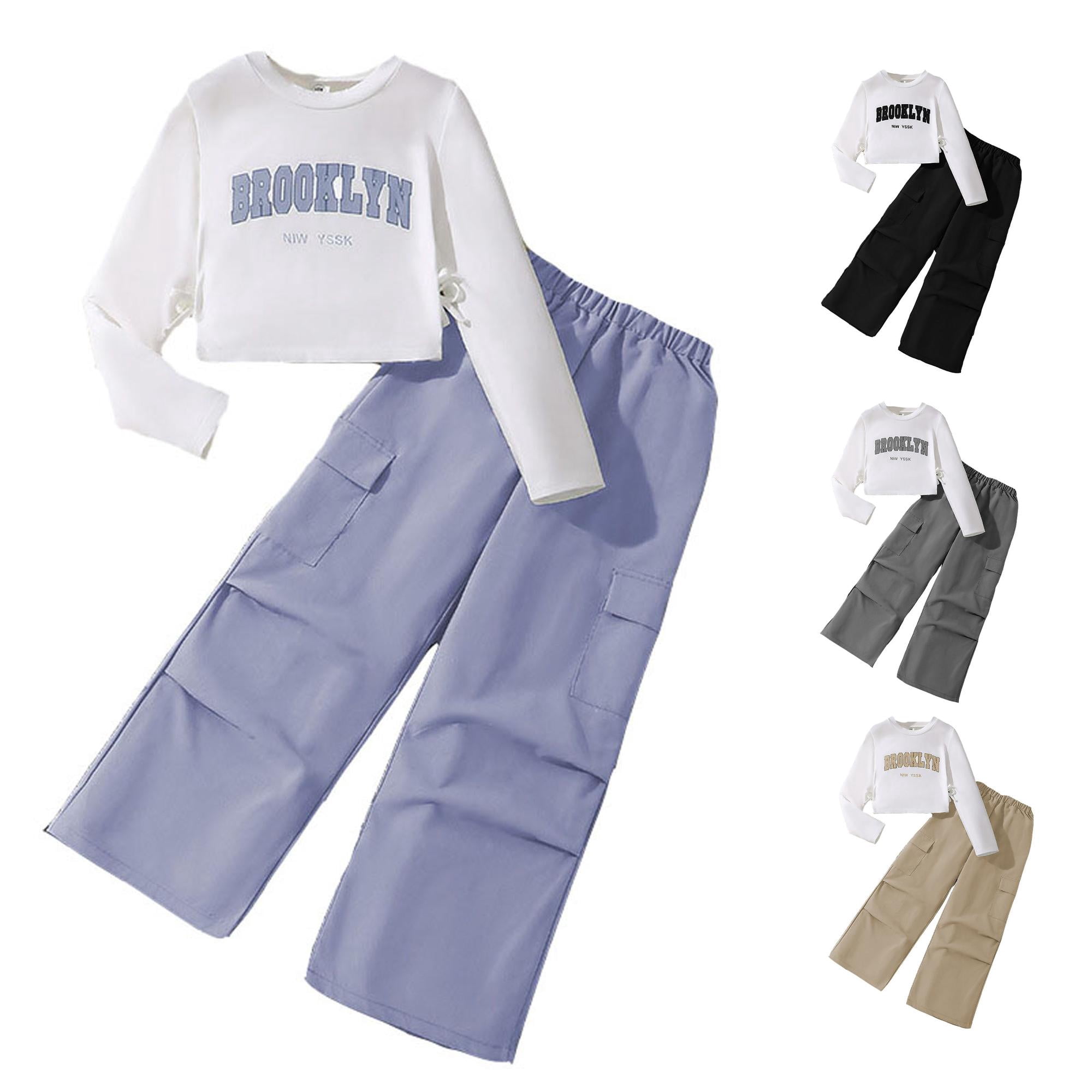 トップス A ZXLBBD Girls' Fall 2 Piece Outfits Long Sleeve Cropped Sweatshirt