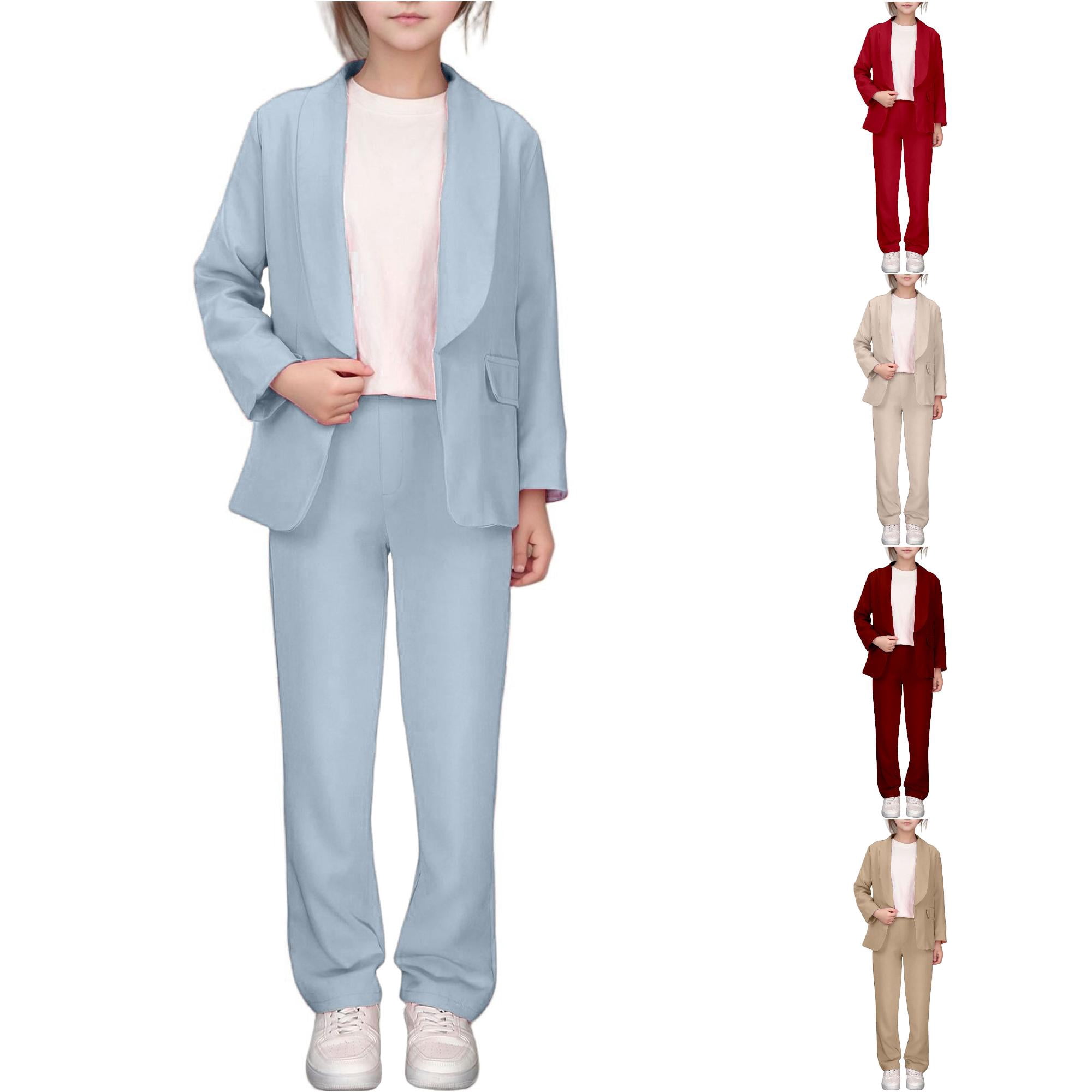 ZXLBBD Girls' Fall Elegant Kids Jacket Solid Color Lapel Open