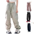 thumbnail image 1 of ZXLBBD Girls High Waisted Solid Color Loose Fit Pockets Cargo Pants for Kids Trousers Streetwear Durable Causal Daily Wear,Khaki,Size 13 Y-14 Y, 1 of 4