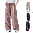 thumbnail image 1 of ZXLBBD Girls High Waisted Solid Color Loose Fit Pockets Cargo Pants for Kids Trousers Streetwear Fashion Casual Outdoor,Pink,Size 7 Y-8 Y, 1 of 6