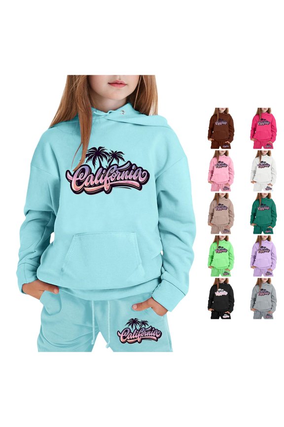 Girls Hoodies Set Long Sleeve Sweatpants and Joggers Kids with Letter Print for Toddler Kids Casual Outdoor Daily Wear Clothes Sets,Light Blue,Size 3 Y-4 Y