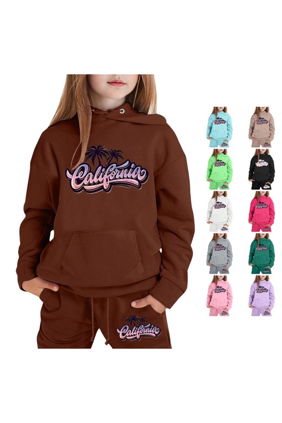 Girls' Hoodies Set Long Sleeve Sweatpants and Joggers Kids with Letter Print for Toddler Kids Casual Outdoor Daily Wear Clothing Sets,Brown,Size 3 Y-4 Y