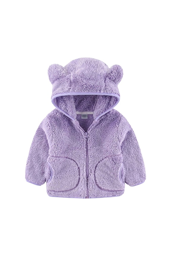 Girls Jacket Cute Zipper Long Sleeve Ear Hooded Coat Soft Coral Outerwear Cozy Warm Jackets for Toddler Kids Fall Winter Jacket
