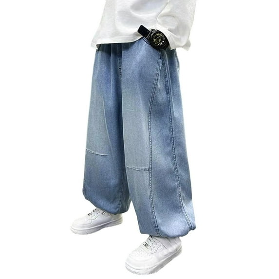 ZXLBBD Girls Jeans Boys Summer Lightweight Proof Jeans for Kids Elastic Waist Breathable Play Clothes Casual Relaxed Fit Outdoor Daily Wear Size 6 Y-7 Y