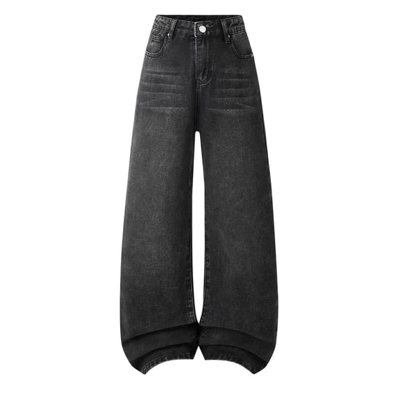 ZXLBBD Girls Jeans Wide Leg Casual Trousers with Stretch Soft Cozy Denim Pants for Everyday Streetwear Durable Loose School Wear