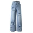 thumbnail image 1 of ZXLBBD Girls Jeans with Star Decorations Elastic Waist Wide Leg Denim Pants for Teen Fashion Casual Relaxed Fit Outdoor Daily Wear Size 9 Y-10 Y, 1 of 7