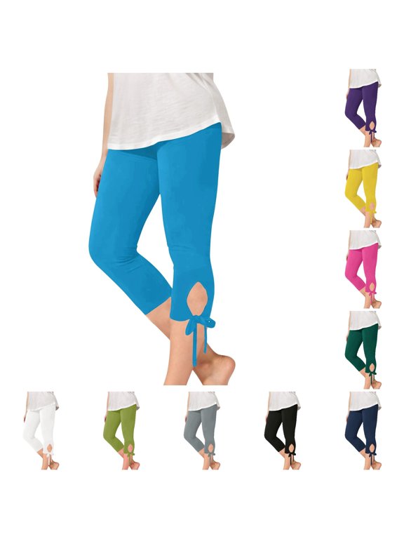 Girls Kids Elastic Waisted Stretchy Capri Leggings Summer Comfort Solid Color Yoga Beach Workout Pants Durable Casual Outdoor,Sky Blue,Size 5 Y-6 Y