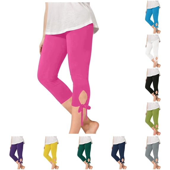ZXLBBD Girls' Kids Elastic Waisted Stretchy Capri Leggings Summer Comfort Solid Color Yoga Beach Workout Pants Fashion Causal Daily Wear,Hot Pink,Size 9 Y-10 Y