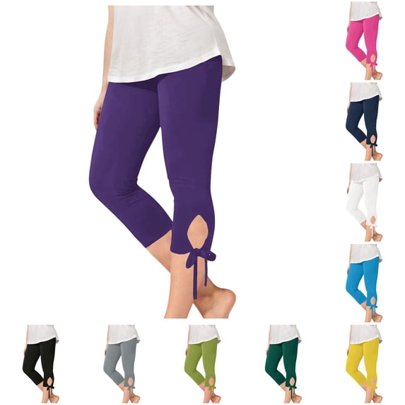 ZXLBBD Girls Kids Elastic Waisted Stretchy Capri Leggings Summer Comfort Solid Color Yoga Beach Workout Pants Versatile Causal Daily Wear,Purple,Size 5 Y-6 Y