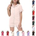 thumbnail image 1 of ZXLBBD Girls' Little Baby Pajamas Set Silk Kids Short Sleeves Sleepwear 2 Piece Button Down Classic Fit Loungewear Shorts Clothes Sets,Rose Gold,Size 6 Y-7 Y, 1 of 4