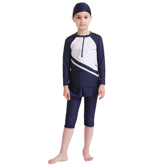 ZXLBBD Girls Long Sleeve Conservative Swimsuit Full Coverage Modest Bathing Suit Sun Protection for Beach Pool Summer Swimming Holiday Swimwear Size 2 Y-3 Y