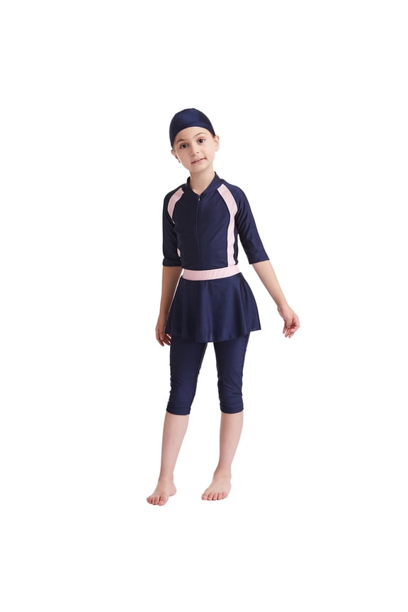 Girls Modest Swimsuit Long Sleeve Full Coverage Conservative Bathing Suit Quick Drying for Beach Pool Summer Holiday Day Swimwear Size 6 Y-7 Y