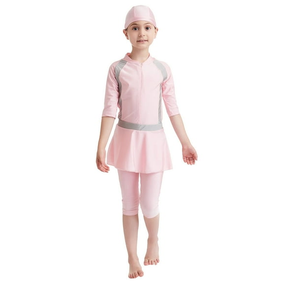 ZXLBBD Girls Modest Swimsuit Long Sleeve Full Coverage Conservative Bathing Suit Quick Drying for Beach Pool Summer Holiday Day Swimwear Size 8 Y-9 Y