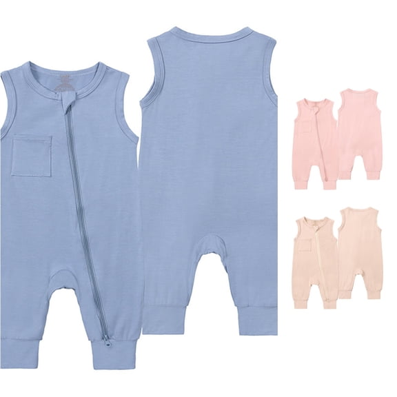 ZXLBBD Girls' Newborn Baby Rompers Footless Home Outfit Zipper Sleeveless Solid Color Comfortable Soft for Toddler Jumpsuit Summer Dailywear,Blue,Size 18 M-24 M