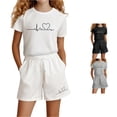 thumbnail image 1 of ZXLBBD Girls Shorts Set Letter Graphic Short Sleeve Tee Shirts and Bottoms with Pockets Soft Comfort Casual Summer Outdoor Clothing Sets,White,Size 9 Y-10 Y, 1 of 4
