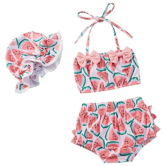 ZXLBBD Girls Summer Bow Halter Tie Swimsuit Set Three Piece Bikini Top Bottom Cover Up Bathing Suit Sun Protection for Beach Pool Holiday Swimwear Size 18 M-24 M