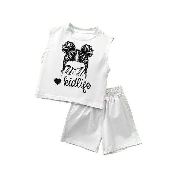 ZXLBBD Girls Summer Outfits 2 Piece Set Cute Toddler Tank Top and Shorts Playwear Soft Breathable Casual Relaxed Fit Outdoor Daily Wear Size 7 Y-8 Y