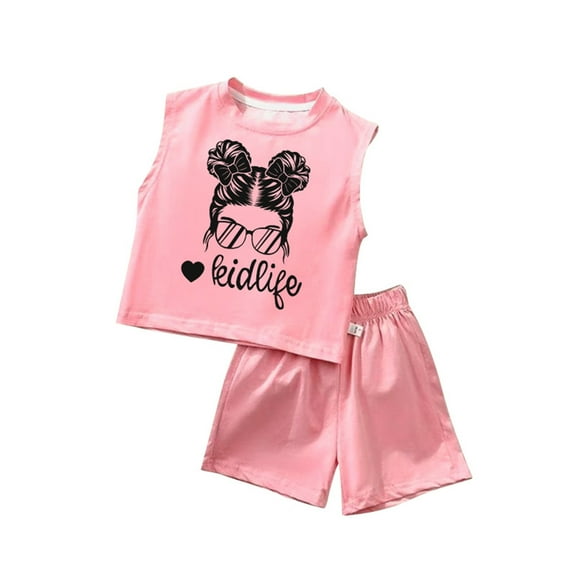 ZXLBBD Girls Summer Outfits 2 Piece Set Cute Toddler Tank Top and Shorts Playwear Soft Breathable Casual Relaxed Fit Outdoor Daily Wear Size 7 Y-8 Y