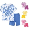 thumbnail image 1 of ZXLBBD Girls' Summer Outfits 2 Piece Short Sleeve Top and Shorts Casual Playwear Soft Comfortable Daily Wear Toddler Kids Clothes Sets,Blue,Size 13 Y-14 Y, 1 of 4