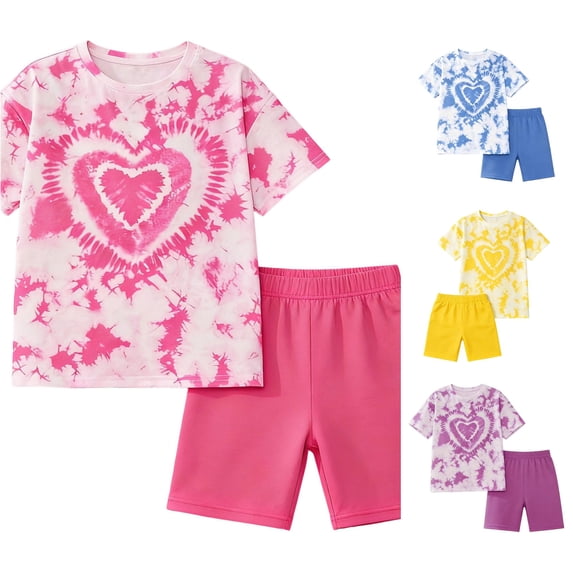 ZXLBBD Girls' Summer Outfits 2 Piece Short Sleeve Top and Shorts Casual Playwear Soft Comfortable Daily Wear Toddler Kids Clothes Sets,Red,Size 9 Y-10 Y