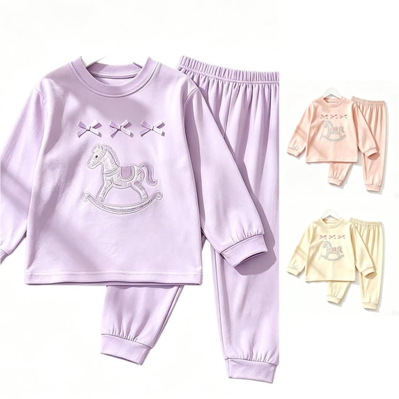 ZXLBBD Girls Summer Sleepwear Soft Graphic Pajamas Set and Pajama Pants Casual 2 Piece Outfit for Toddler Kids Home Outfit Clothes Sets,Purple,Size 3 Y-4 Y