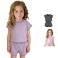 thumbnail image 1 of ZXLBBD Girls' Summer Striped Print Drop Shoulder Cropped T Shirt and Shorts Casual Sporty Outfit for Girl Toddler Kids Clothes Sets,Purple,Size 8 Y-9 Y, 1 of 5