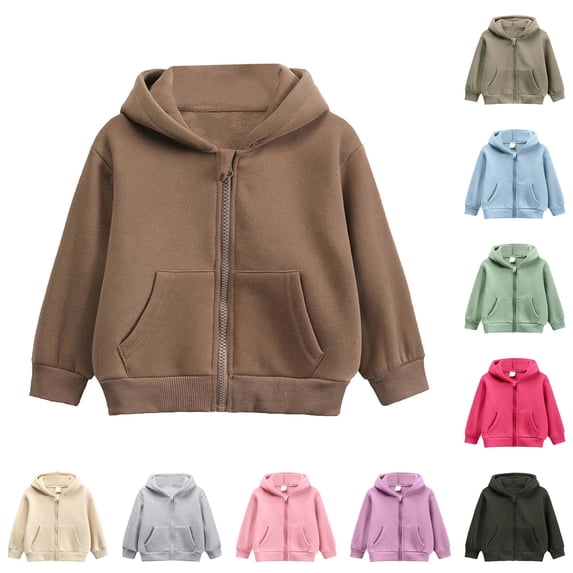 ZXLBBD Girls Sweatshirt Long Sleeve Zip up Solid Color Hooded Sweatshirt with Front Outerwear Fall Versatile Fashion Clothes Casual Outdoor,Coffee,Size 2 Y-3 Y