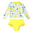 thumbnail image 1 of ZXLBBD Girls Swimsuit 2 Piece Long Sleeve Cartoon Printed Rash Guard and Ruffles Trim Bottom Cute Kids Stretchy Vacation Outfit, 1 of 7