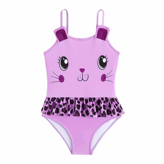 ZXLBBD Girls Swimsuit Cat Cat Printed Cute Ruffle One Piece Bathing Suit for Toddler Kids Rash Guard Lightweight Holiday Surfing