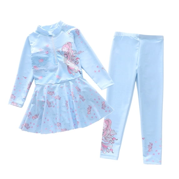 ZXLBBD Girls Swimsuit Long Sleeve Rash Guard with Swim Shorts Sun Protection for Toddler Kids Youth Stretchy Vacation Outfit