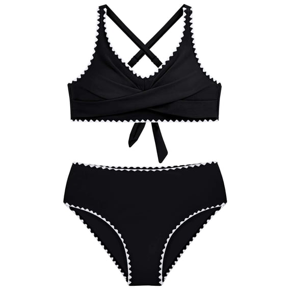 ZXLBBD Girls Swimsuit Crisscross Tie Back Bikini Sets 2 Piece Solid Color Bathing Suit Kids Stretchy Vacation Outfit