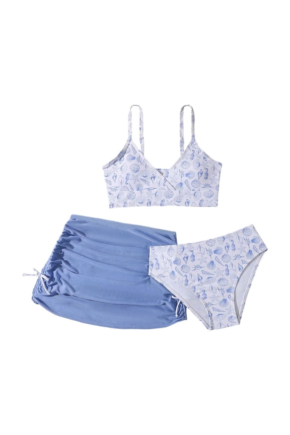 Girls Swimsuits Big Kids Printed Two Piece Swimsuit Bikini Top Bottom Bathing Suit Quick Drying for Beach Pool Summer Holiday Trip Swimwear Size 7 Y-8 Y